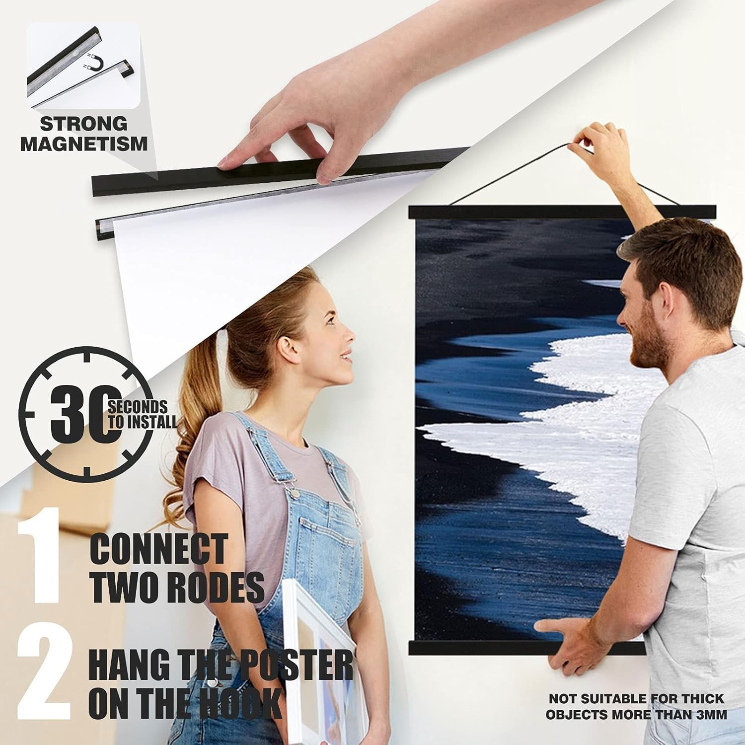 Stylish 12×18 & 12×24 Magnetic Poster Frame in Black – Change Artwork Seamlessly