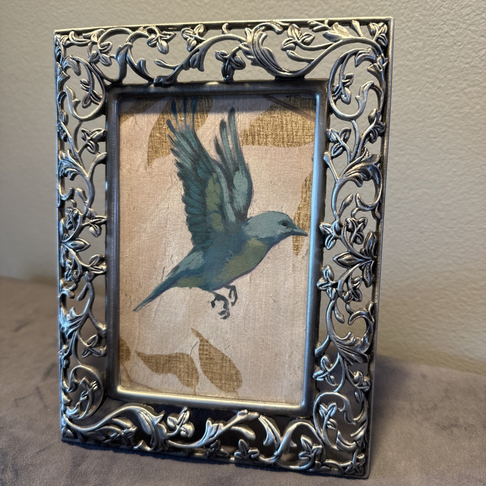 Pewter Frame 4×6 Photo/Print Ornate Etching Accents Portrait Or Landscape