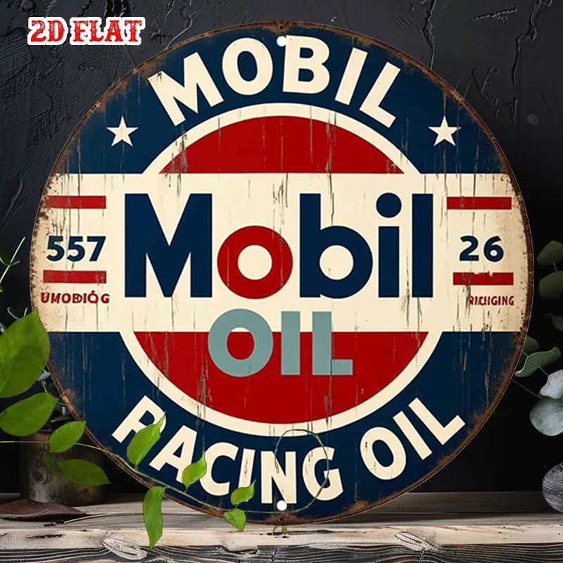 Mobil Racing Oil Metal Sign Vintage Gas Station Garage Wall Hanging Decoration