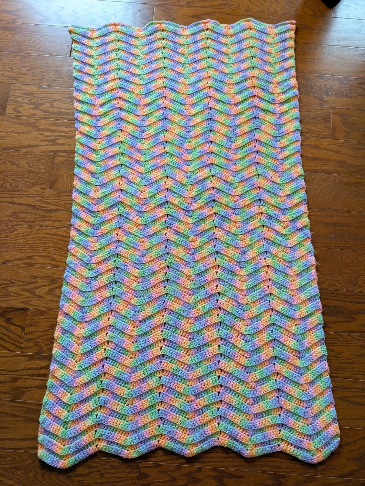 Crochet Afghan Hand Made Throw Baby Blanket Pastels Scalloped 54×30&Prime;