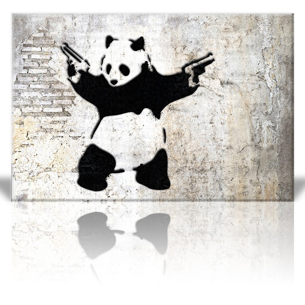 Wall26 – « Stick’em up », Banksy Artwork – Panda Bear with Handguns – Canvas-16×24