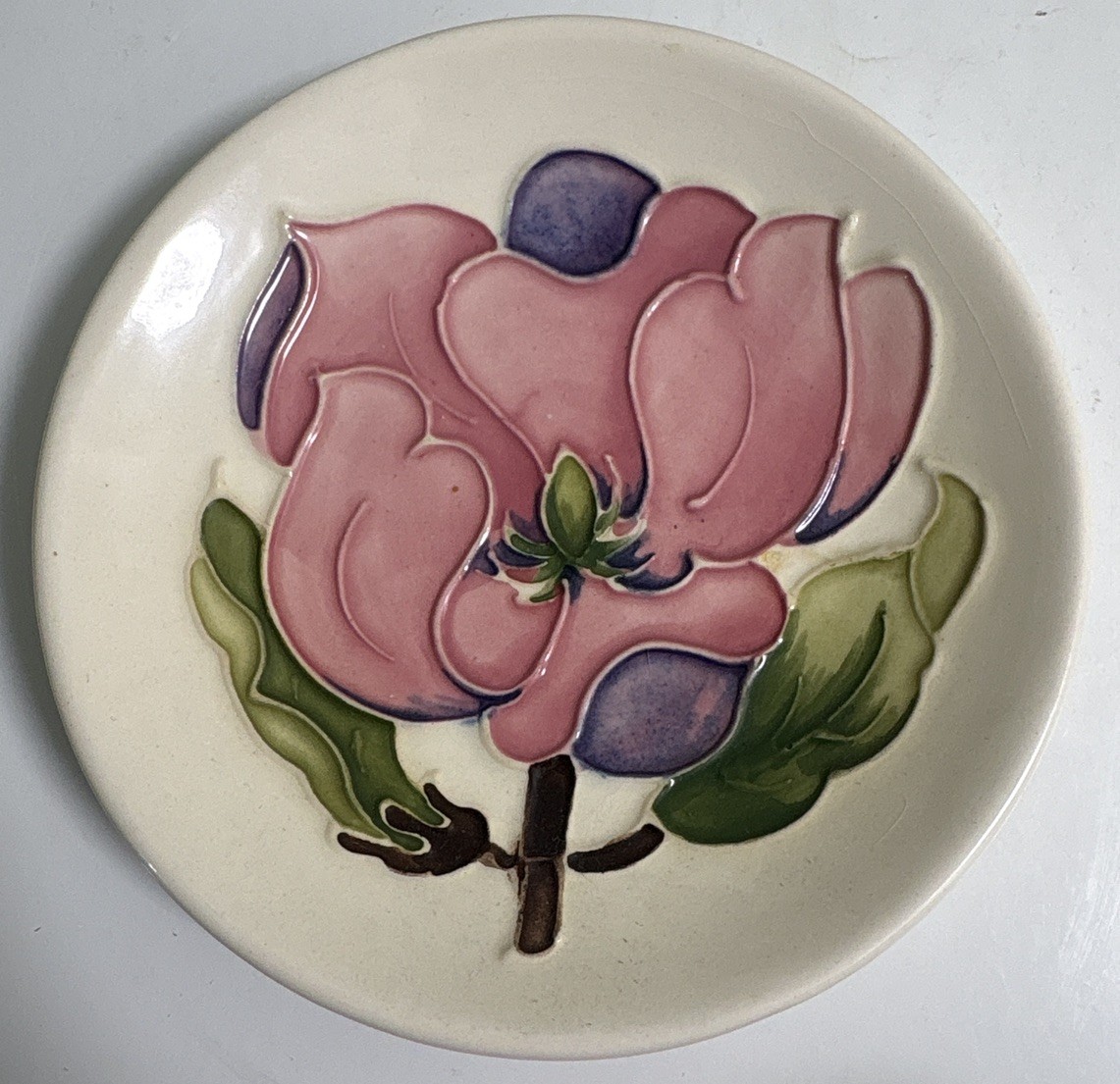 Moorcroft Magnolia Pin Dish Trinket Bowl England Pottery Pink Purple 11cm