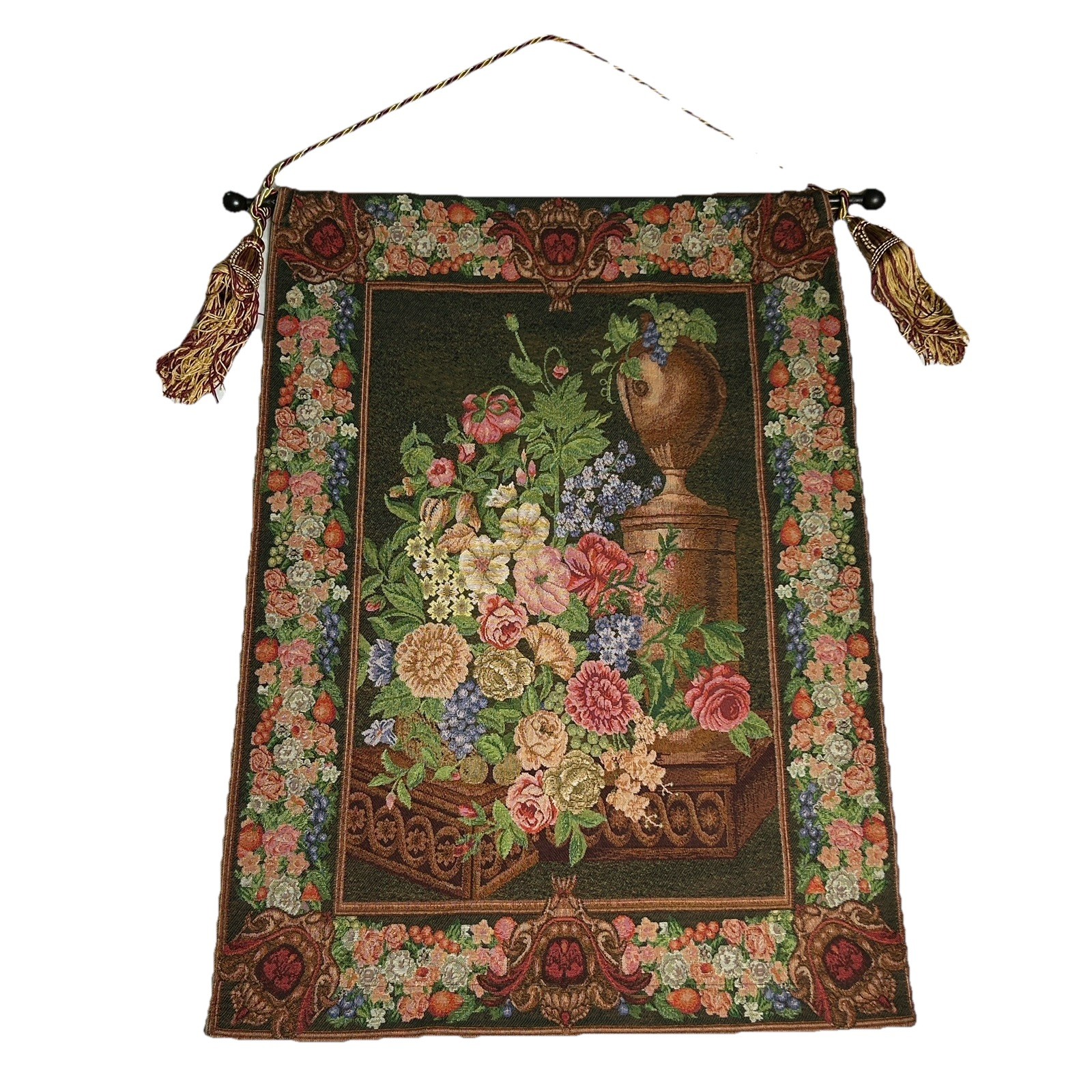 Lillian Vernon Tapestry W/ Pole Wall Hanging Decor Floral 35&Prime;H x 25”W