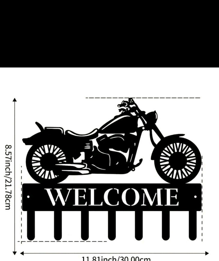 Black Metal Motorcycle Wall Hanging W/hooks, Indoor/outdoor, Multipurpose,gift