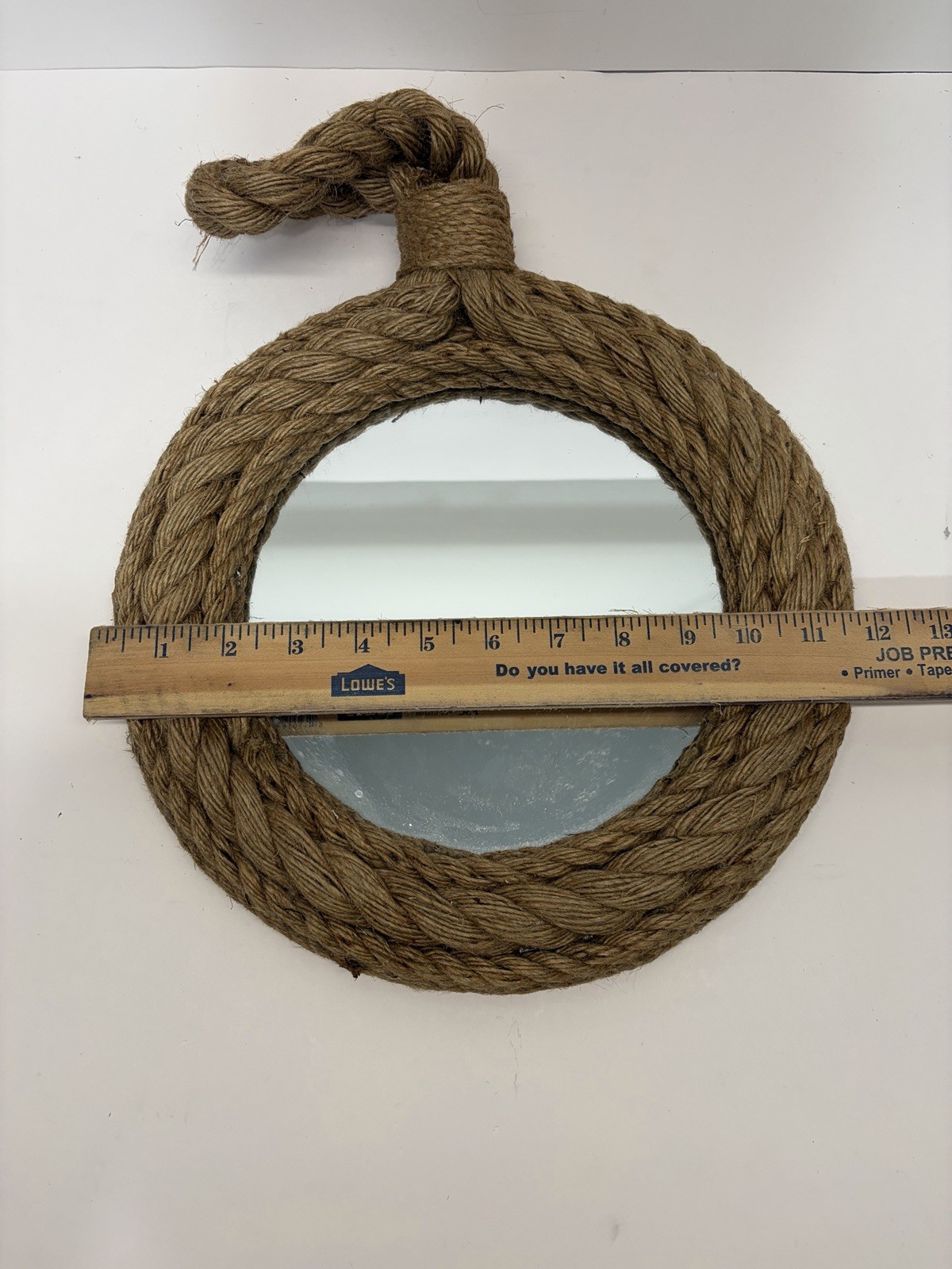 Round Rope Framed Nautical Accent Mirror, Wall Mounted, 11 in Brown Decor