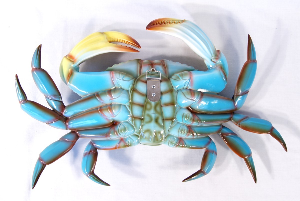 Hand Painted 10&Prime; Blue Dungeness Crab Wall Mount Decor Sculpture 43D