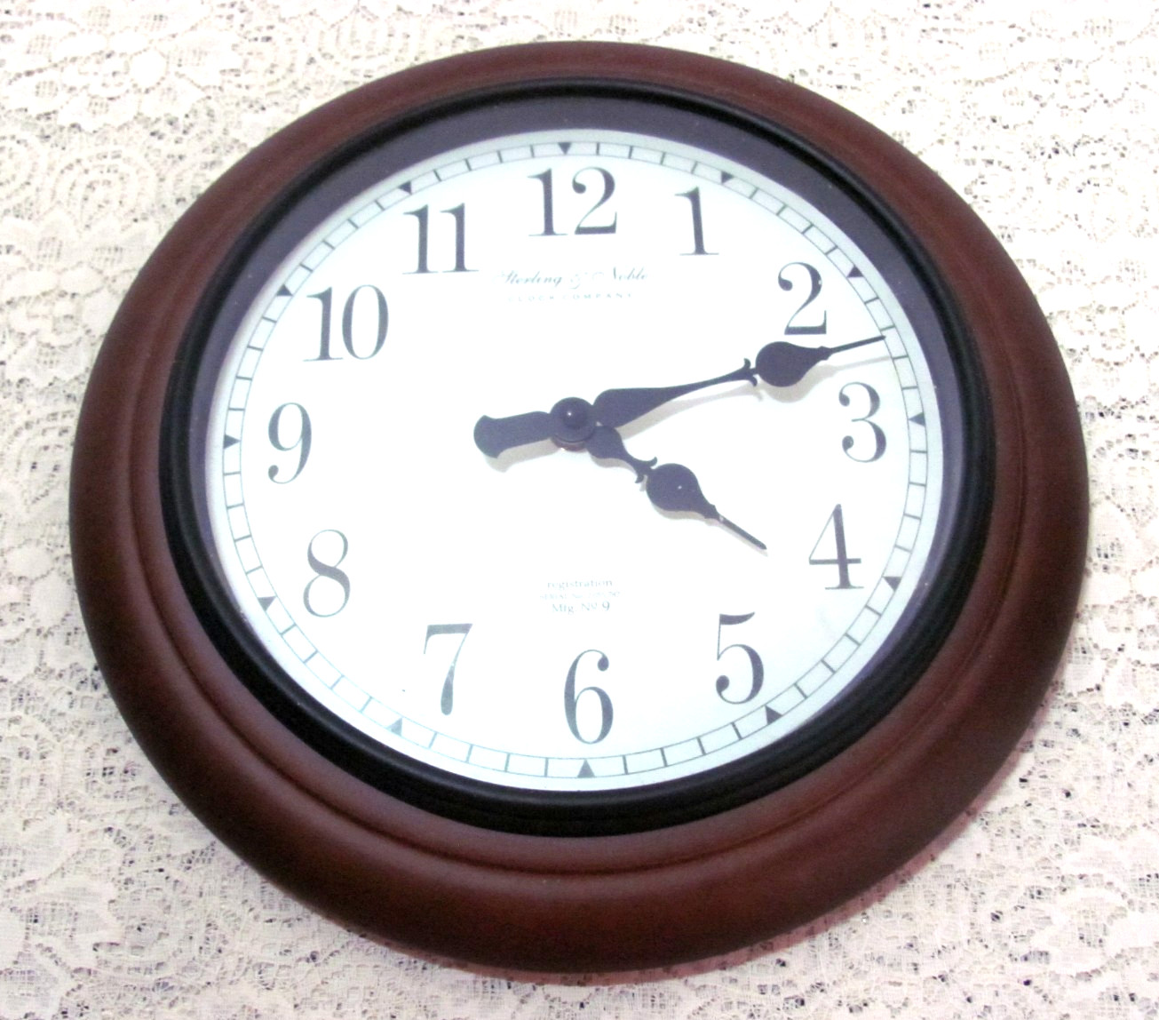 STERLING & NOBLE 11.5&Prime; Dia. Wall Clock, Brown With White Face, Large Numbers