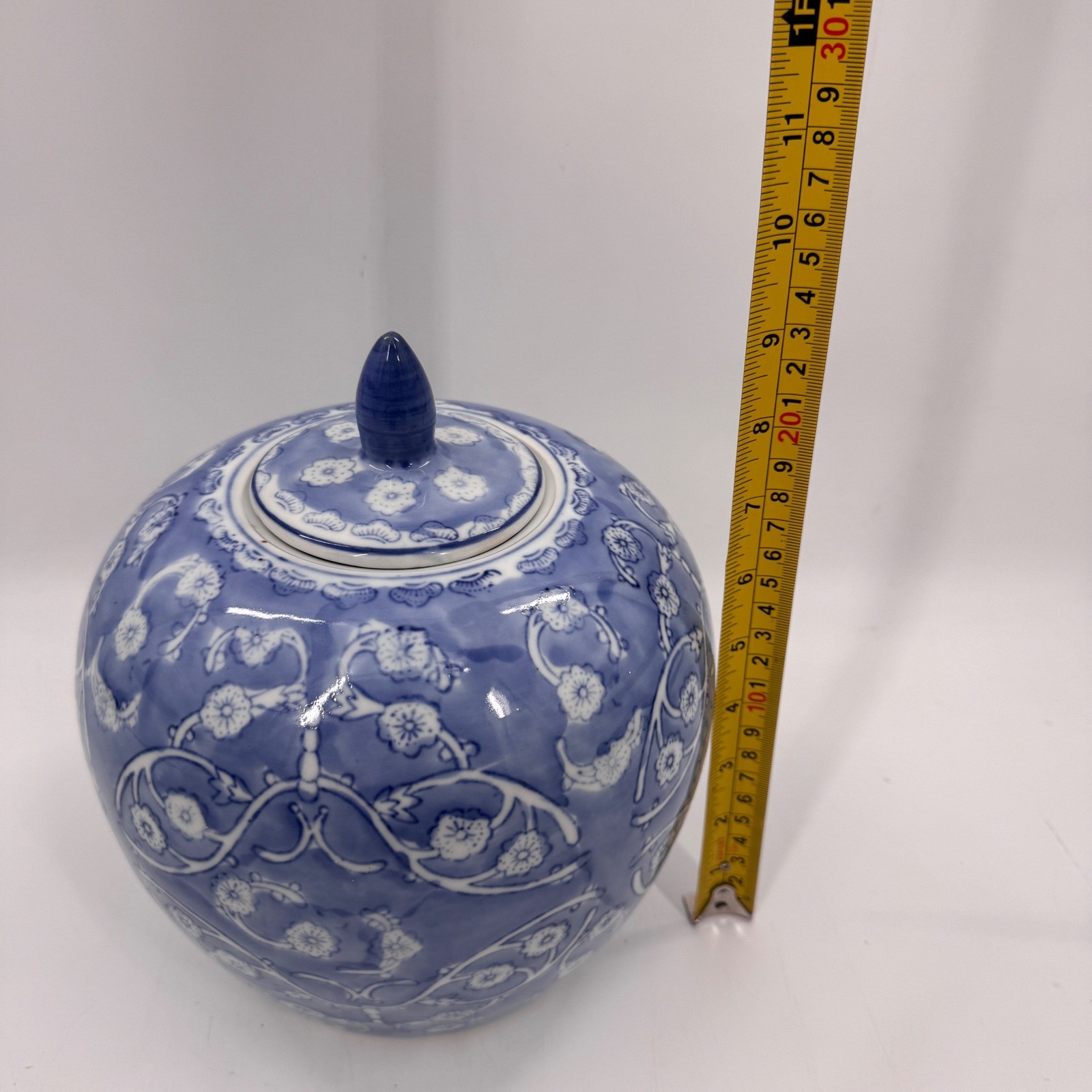 Vintage Blue and White Melon Ginger Jar with Lid Cherry Blossom Chinoiserie