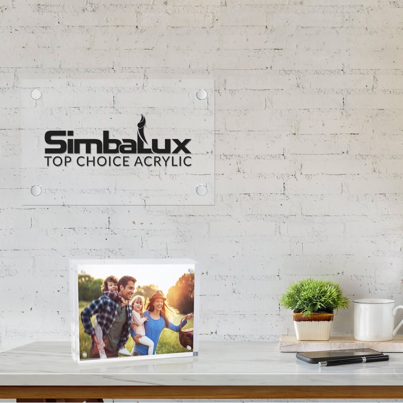 [3-Pack] SimbaLux® Acrylic Photo Frame 5” x 7” Free Standing Magnetic Lock