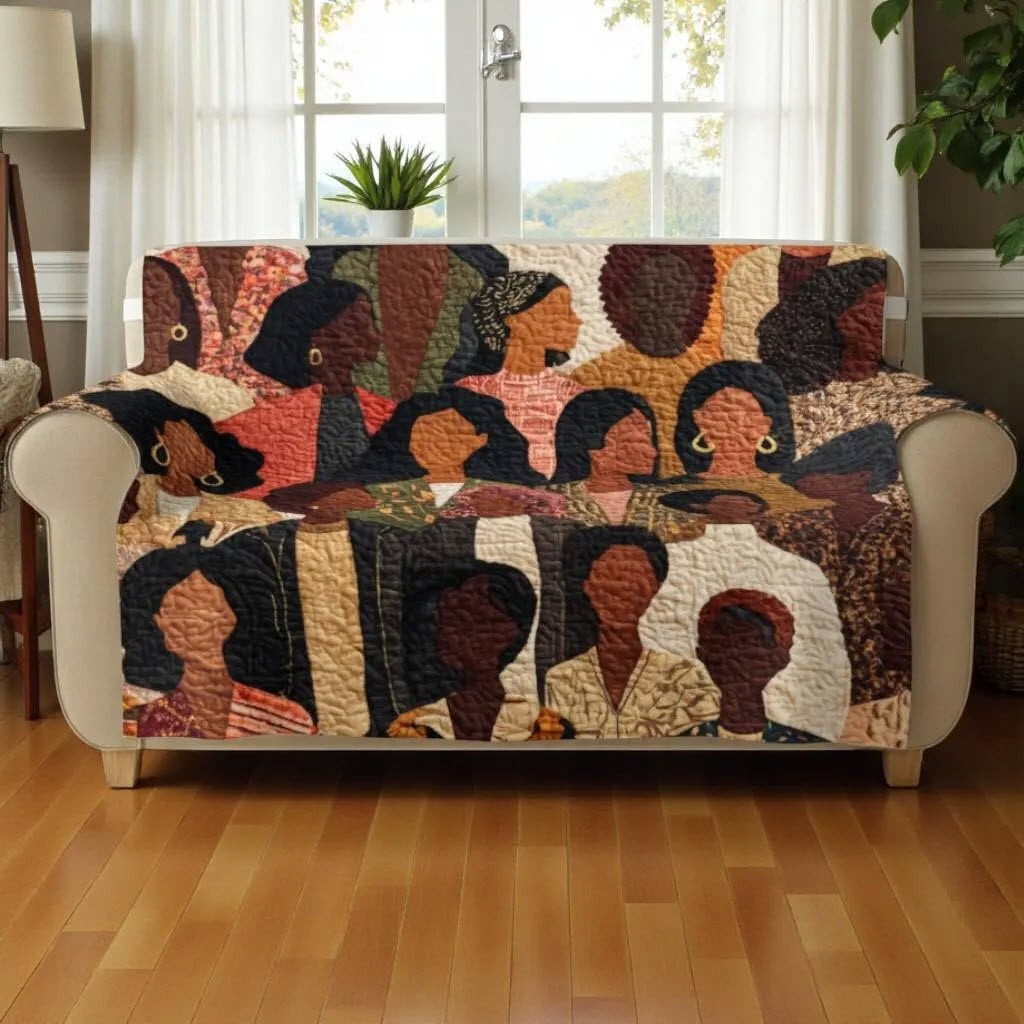 Black Queen Quilted Sofa Cover African American Women Christmas Home Decor Gifts