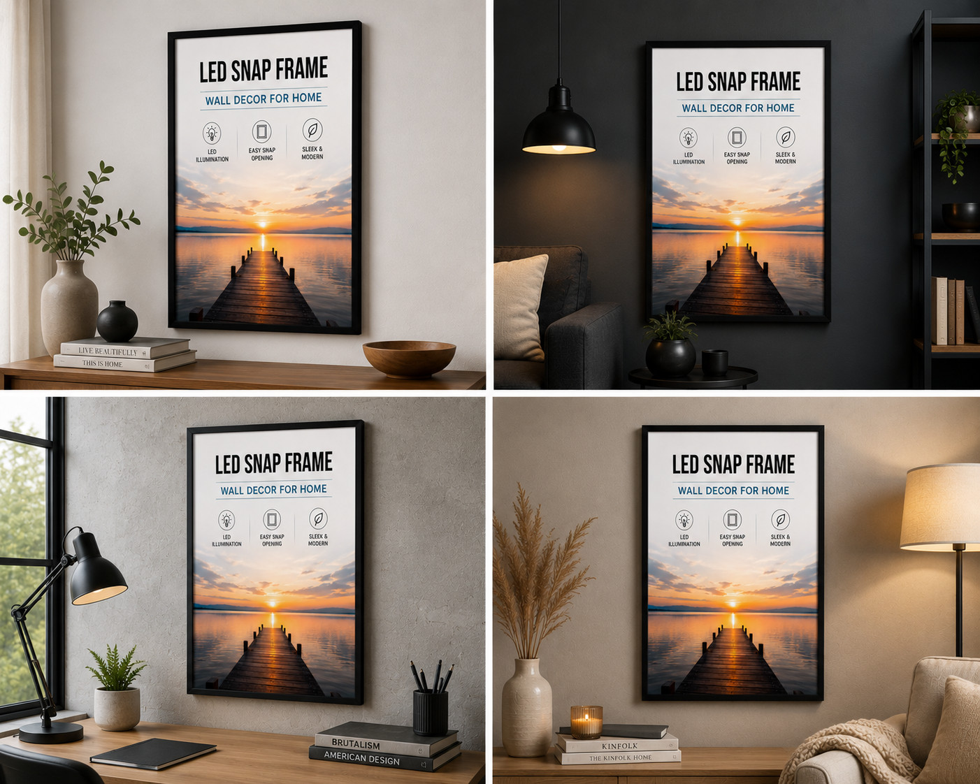 Modern LED Poster Frame, Decorative Lighted Frame, Black or Silver
