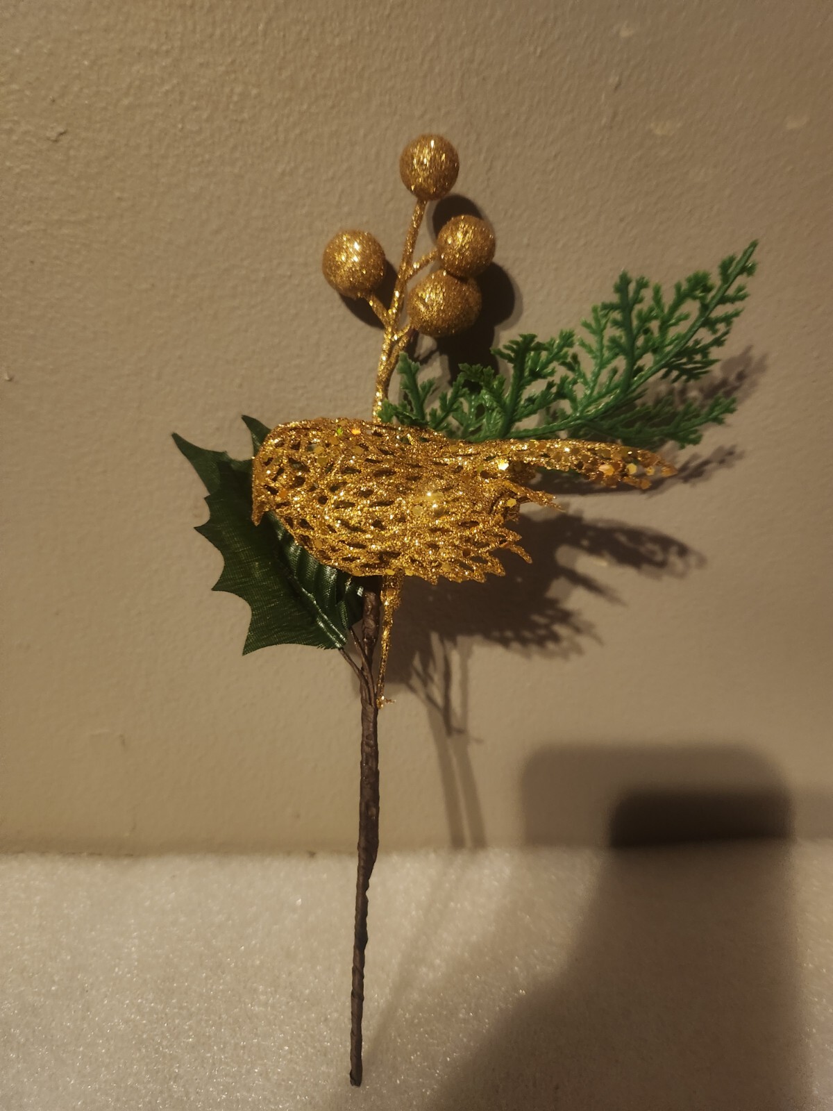 Glittered Gold Decorative Artificial Bird