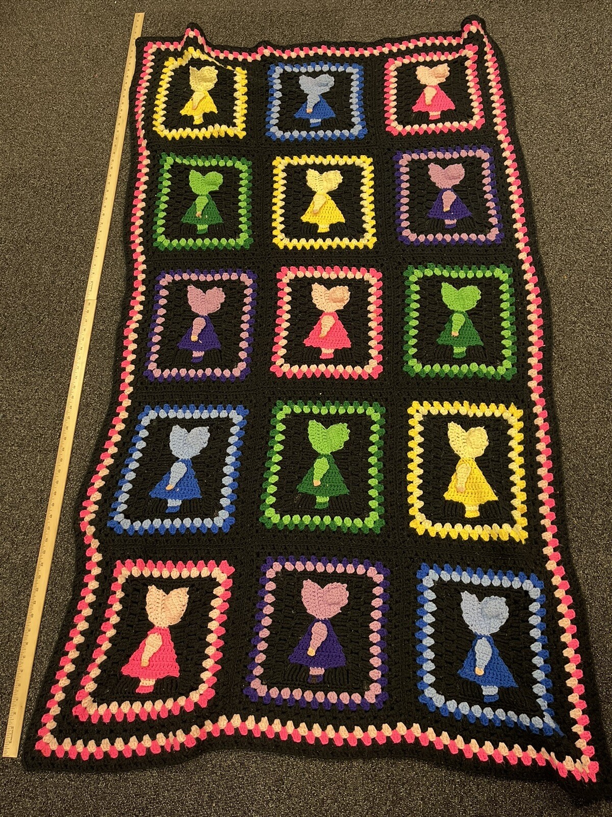 Handmade 42”x76” Vibrant Dolls Girls Crochet Blanket Throw Afghan Colorful J