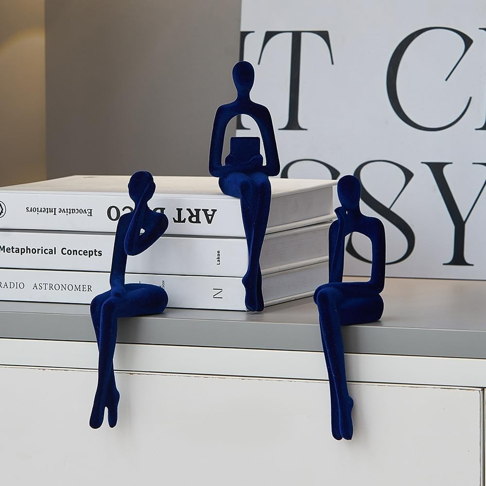 Handcrafted Flocking Blue Resin Abstract Human Figures – Unique Table Decor