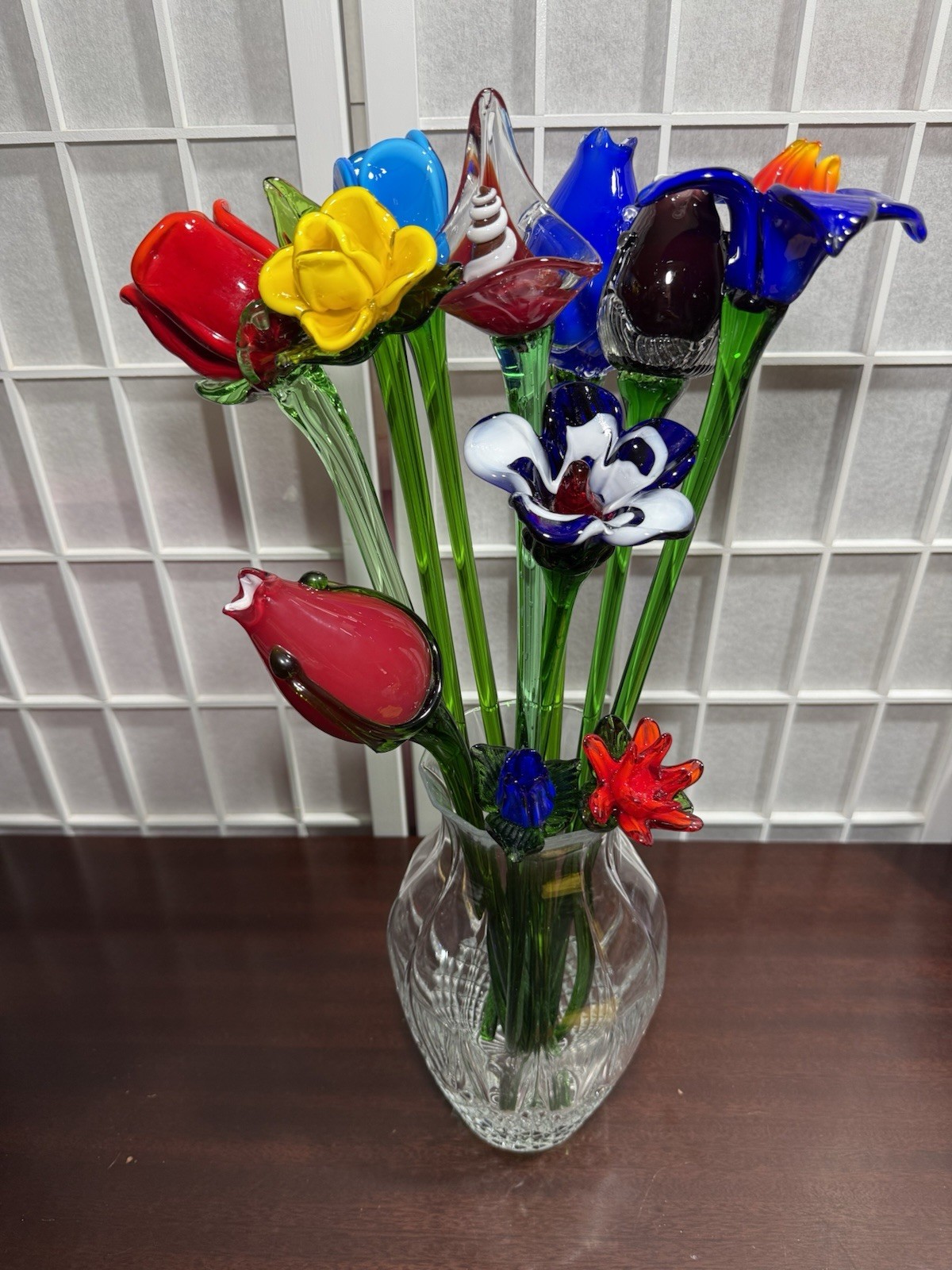 Colorful Hand Blown Glass Flower Set in 11 – Decorative Arrangement