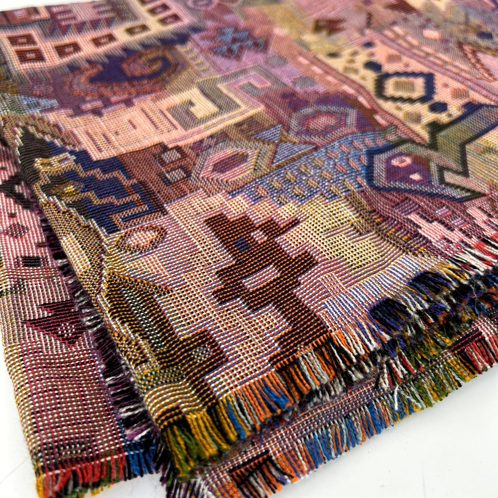 Handwoven Tapestry Tribal Abstract Geometic Pink Purple Woven Textile