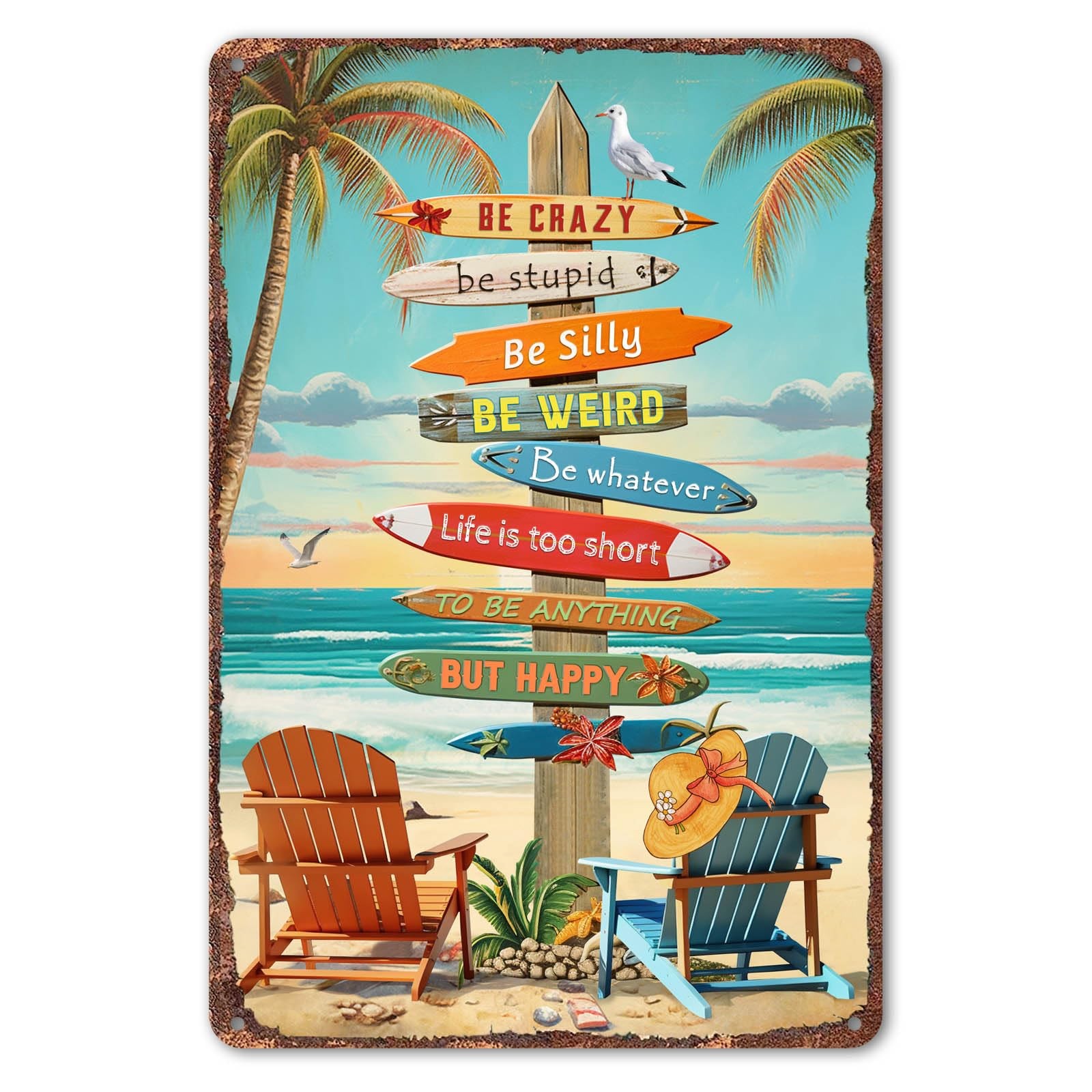 Tropical Beach Sign Wall Decor – Colorful 12 inches by 8 inches, beach1