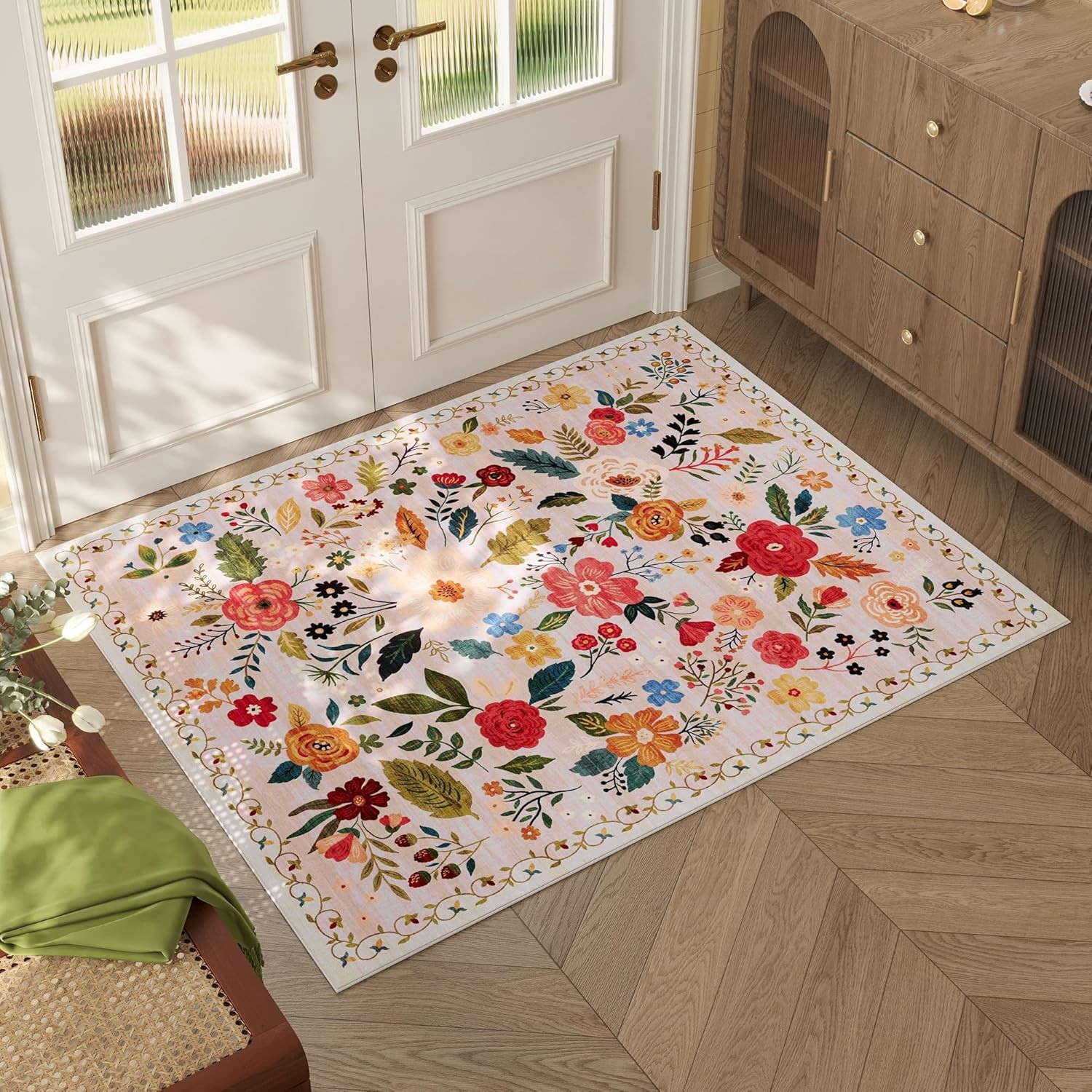 Door Mat Indoor Entrance 2×3 Rug Machine Washable Boho Floral Small Area Rug