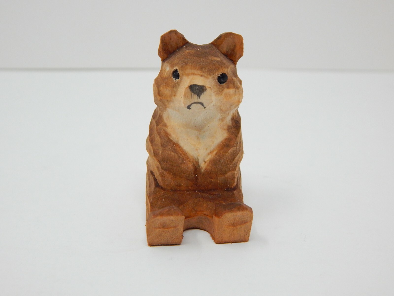 Brown Bear Figurine Statue Decor Wood Carving Miniature Small Animal Teddy Smoky