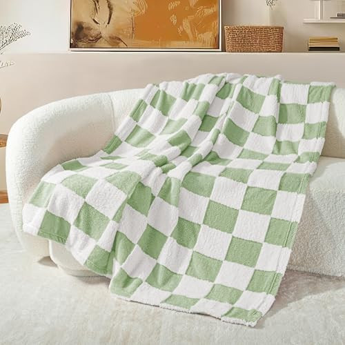 Checkered Throw Blanket, Super Soft and Warm Fluffy Fleece Blanket for Couch,