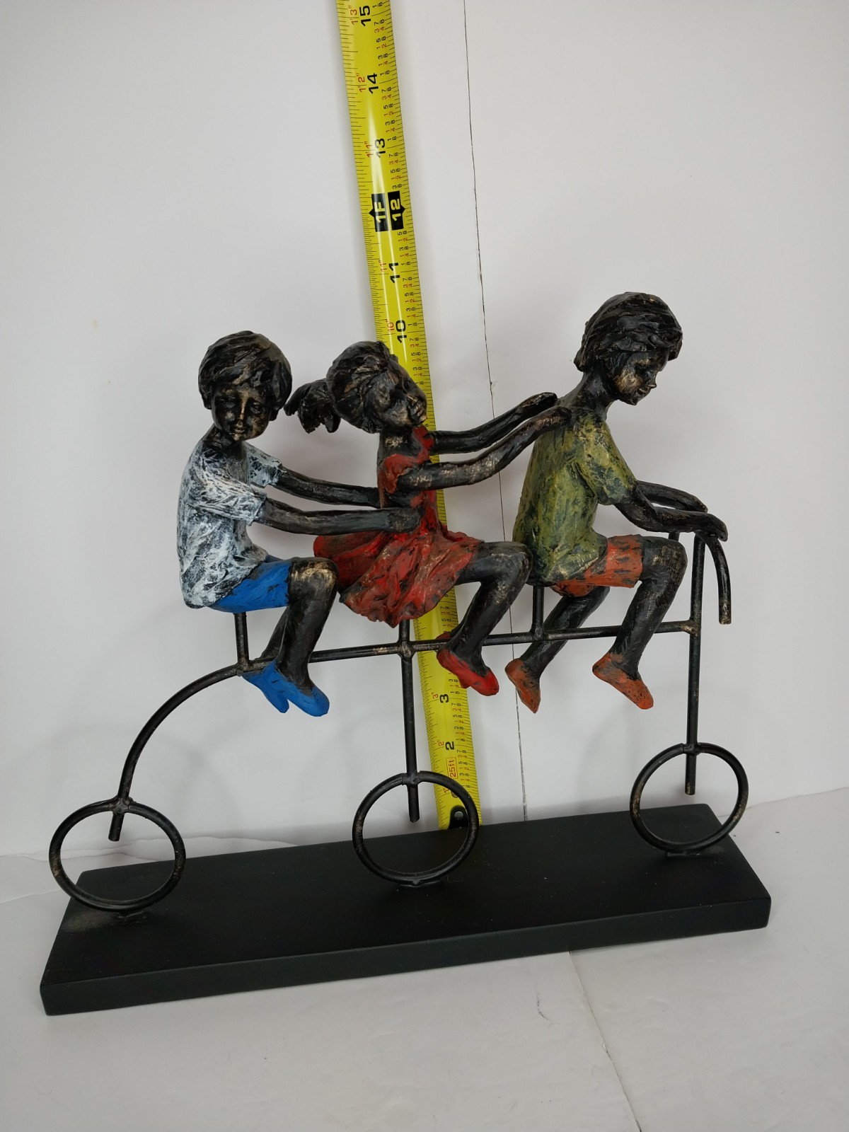 Children Riding Bike Sculpture Art Home Office Table Decor Vintage Bronze Finish