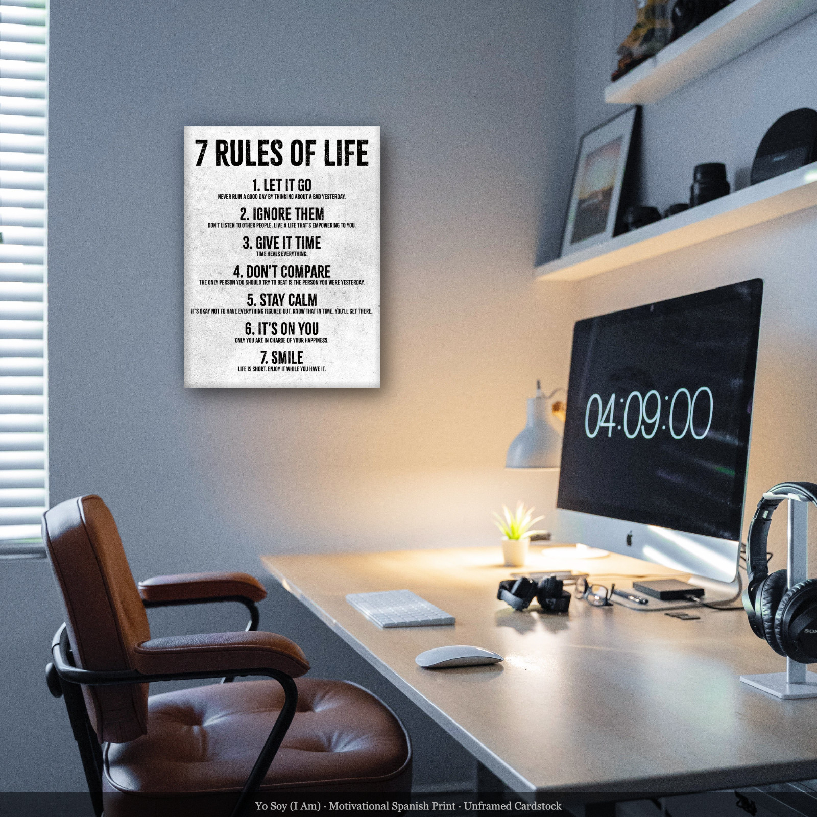 HoneyKick 7 Rules of Life Motivational Wall Art Poster 11×14 White Cardstock