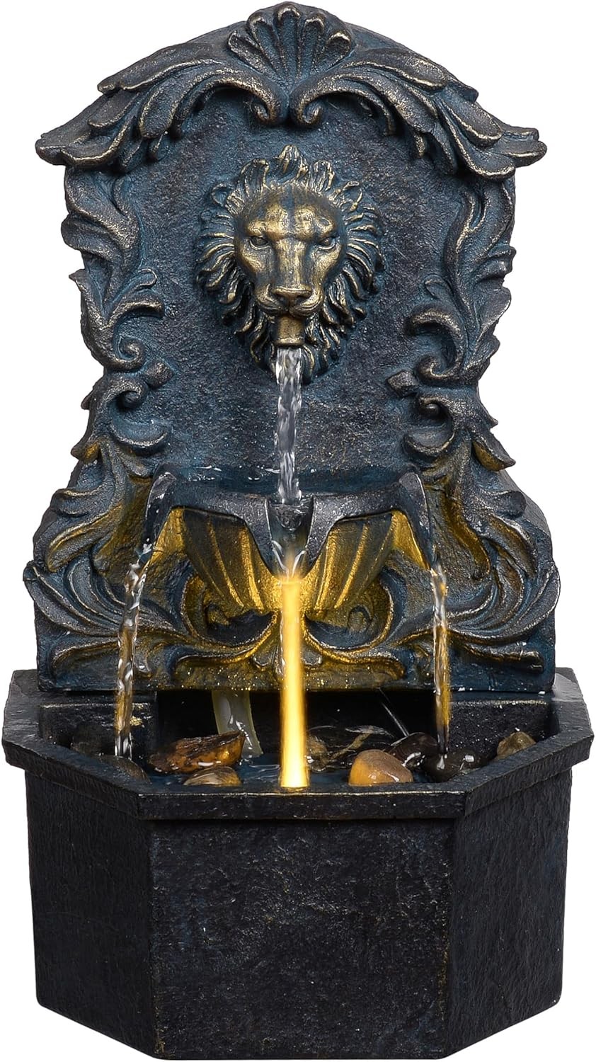 Tabletop Waterfall Fountain with Lion Head – Resin Table Top Water Fountains I