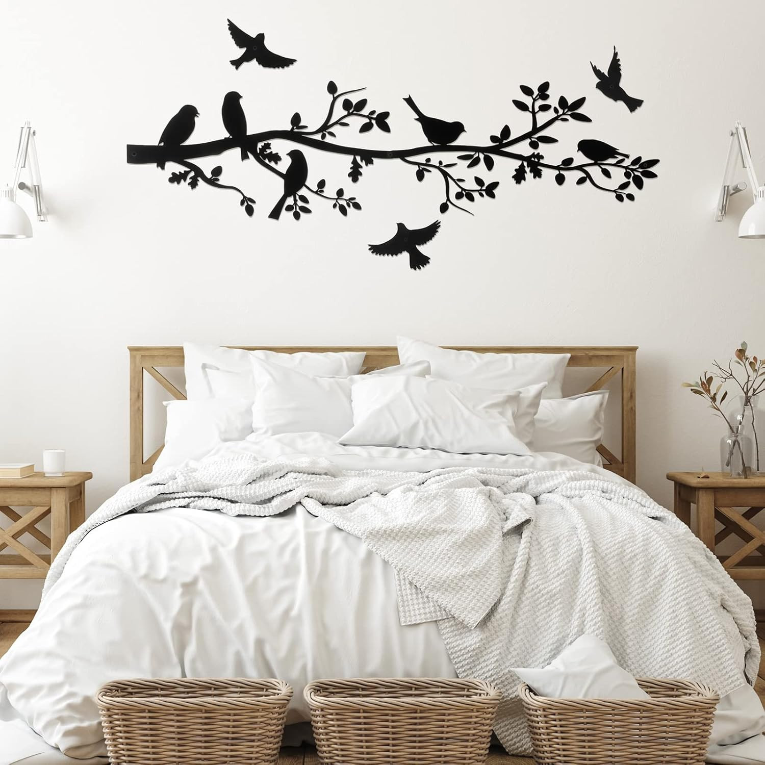 5 Pcs Metal Wall Art Birds on Branch Hanging Decor for Indoor Outdoor Spaces