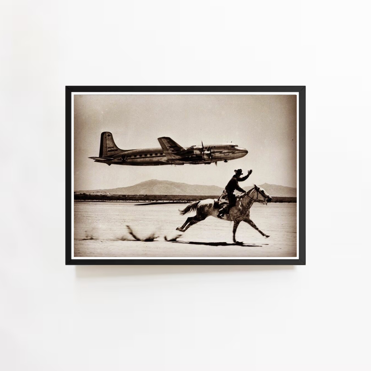Cowboy Plane Poster American Airlines DC6 Photo Vintage Aviation Western Art