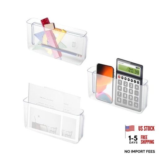 3 Pack Plastic Wall Mount File Holder, 8.6×4.7×2.1 In Clear Acrylic Single