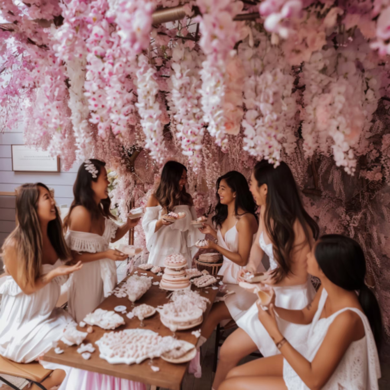 Hanging Faux Pink Wisteria Wedding Floral Decor – 24 pcs, 72 Branches Total