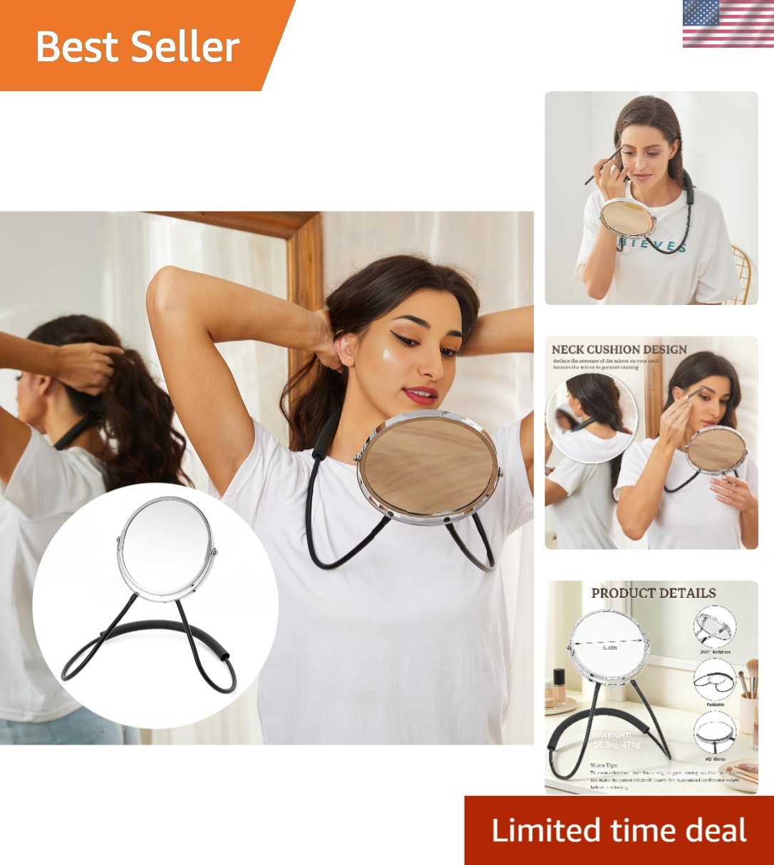 Adjustable Travel Mirror with 5X Magnification & 360° Swivel – Modern & Compact