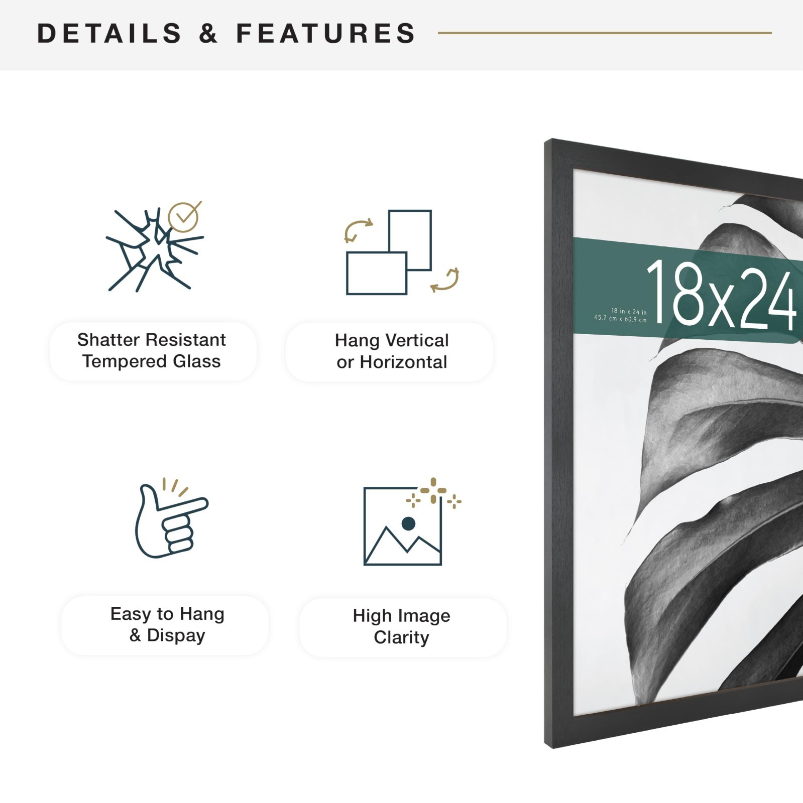 18×24 Black Woodgrain Poster Frame – Vertical & Horizontal Wall Mount for Photos