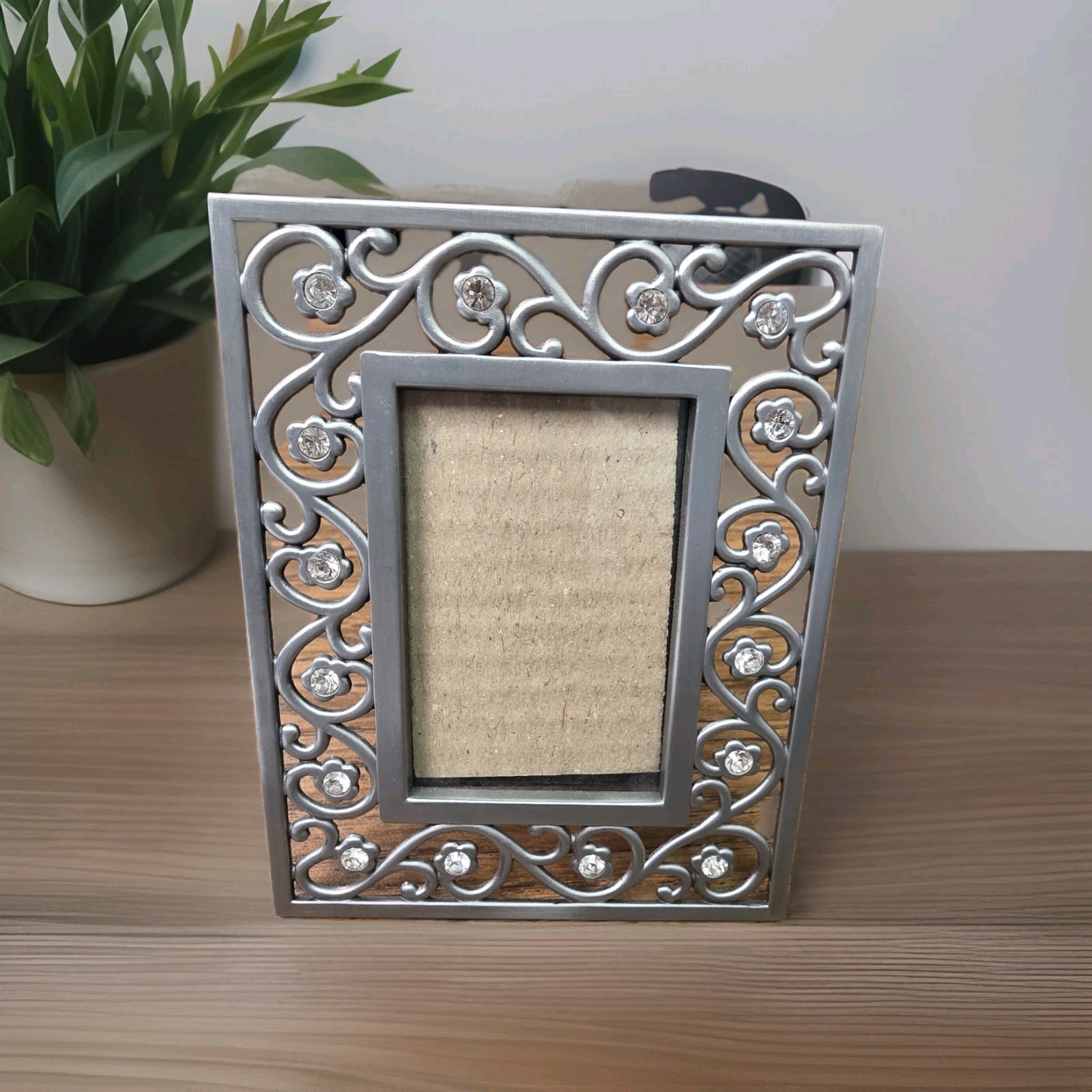 Small 2×3 Silver Rhinestone Photo Frame Decorative Scroll Metal Frame