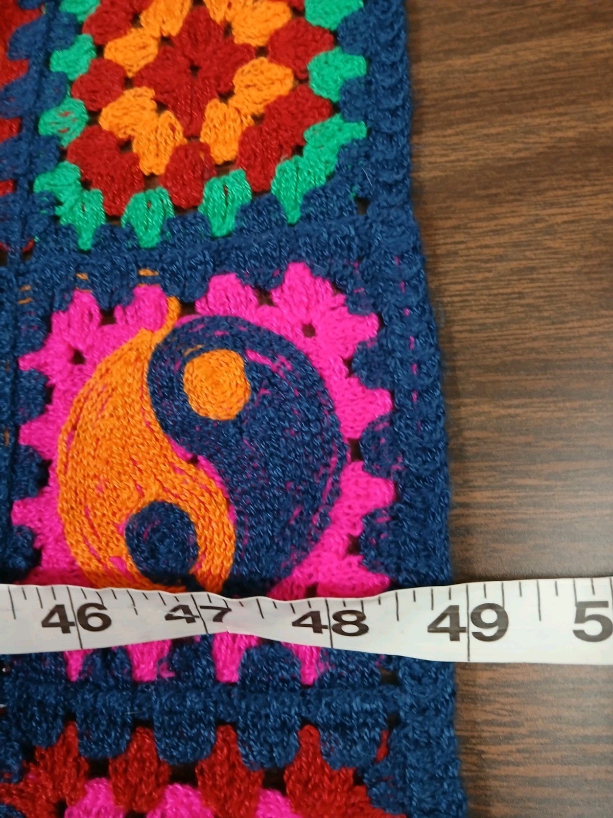 Magaschoni Granny Square Afghan Crochet Colorful Blanket Yin Yang Mushrooms