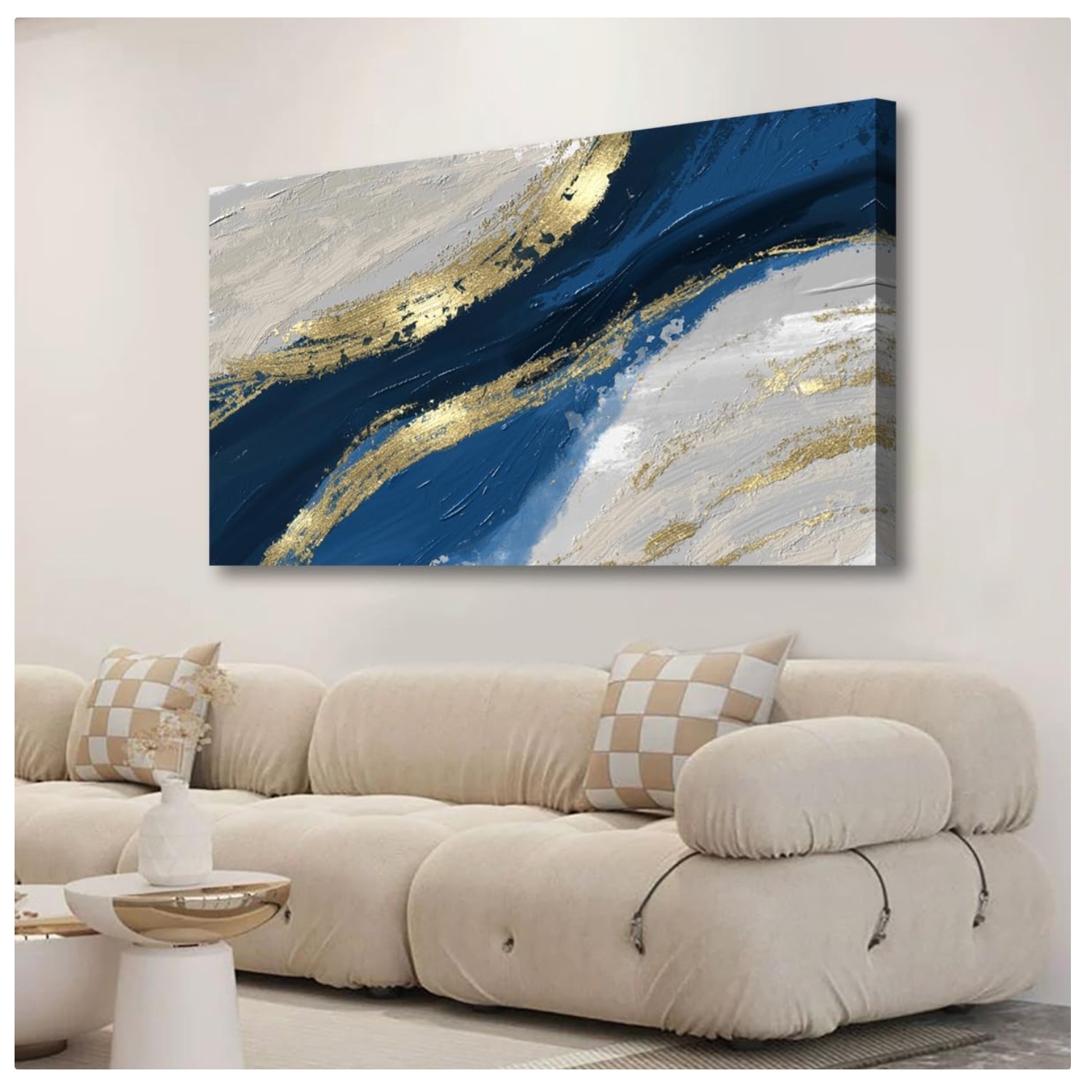 Unique Abstract Canvas Wall Art – 20x40in Golden Blue Modern Print for Any Room