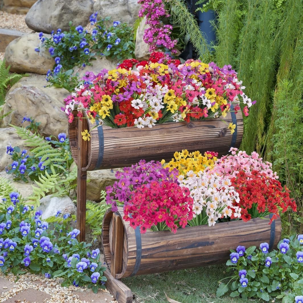 24 Bundles Artificial Flowers for Outdoors Decoration, UV Resistant Mixed Col…