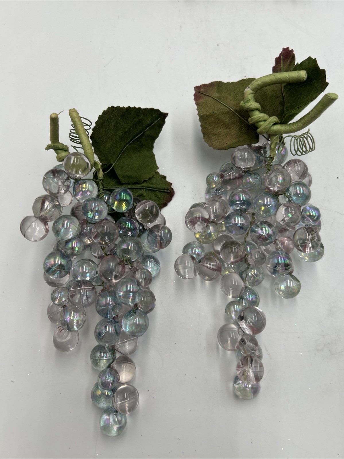 Grape Cluster Clear Acrylic With Velveteen Leaves Lot of 2 — 7” Each