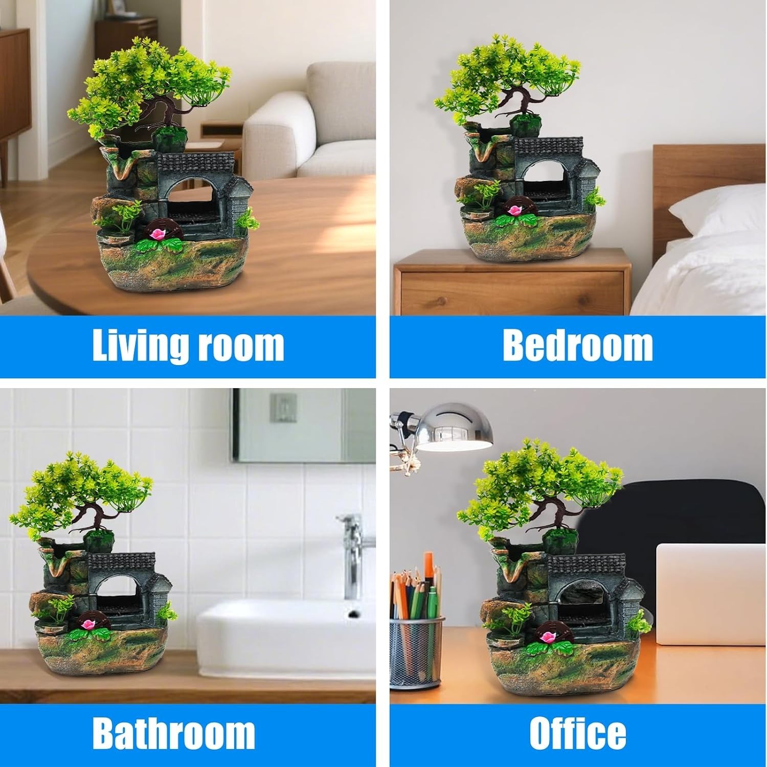 Tabletop Rockery Fountain with Humidifier & LED – Indoor Zen Decor for Office a