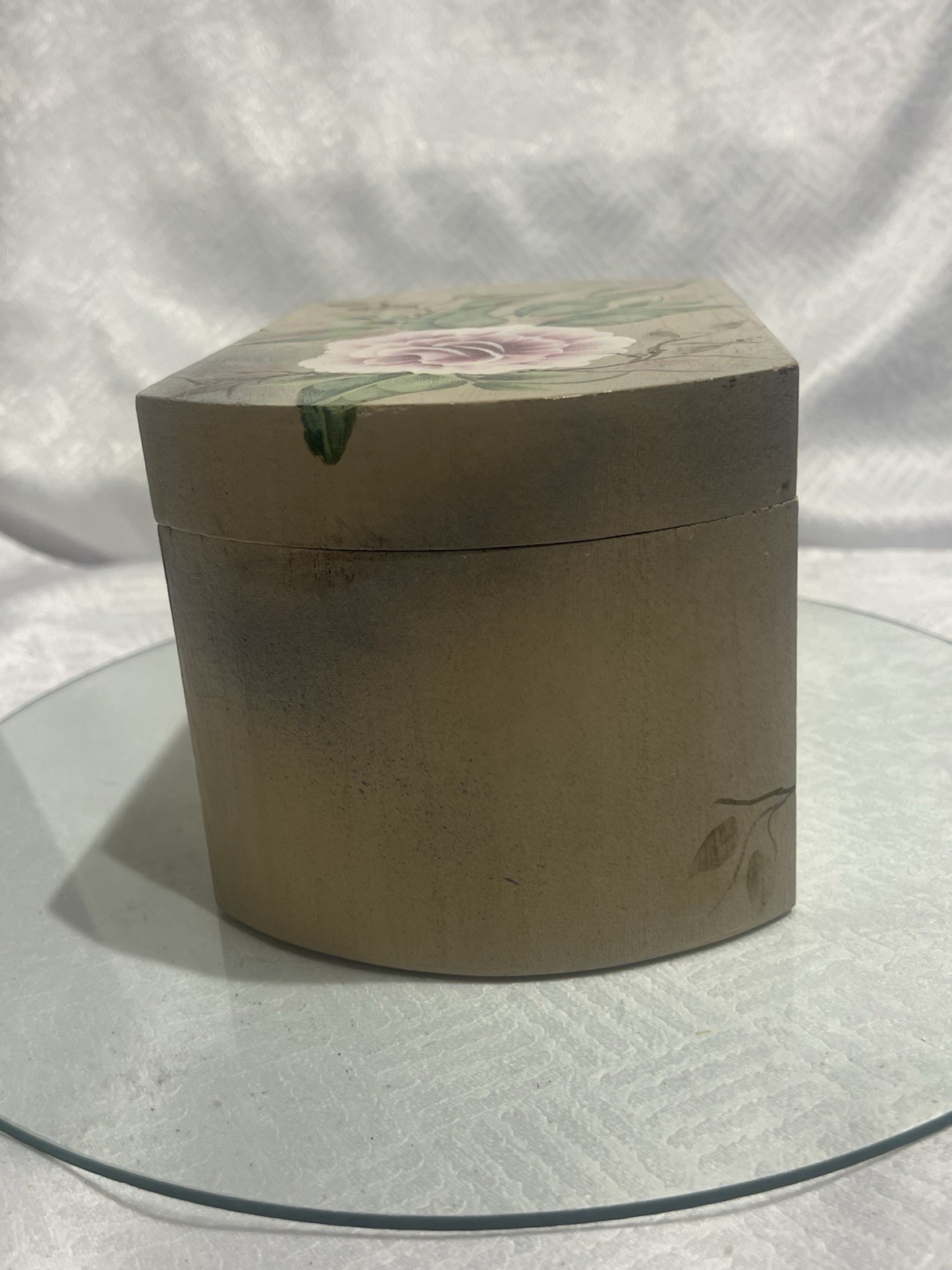 Hand-Painted Floral Oval Wood Decorative Box, Hinged Lid & Latch Closure