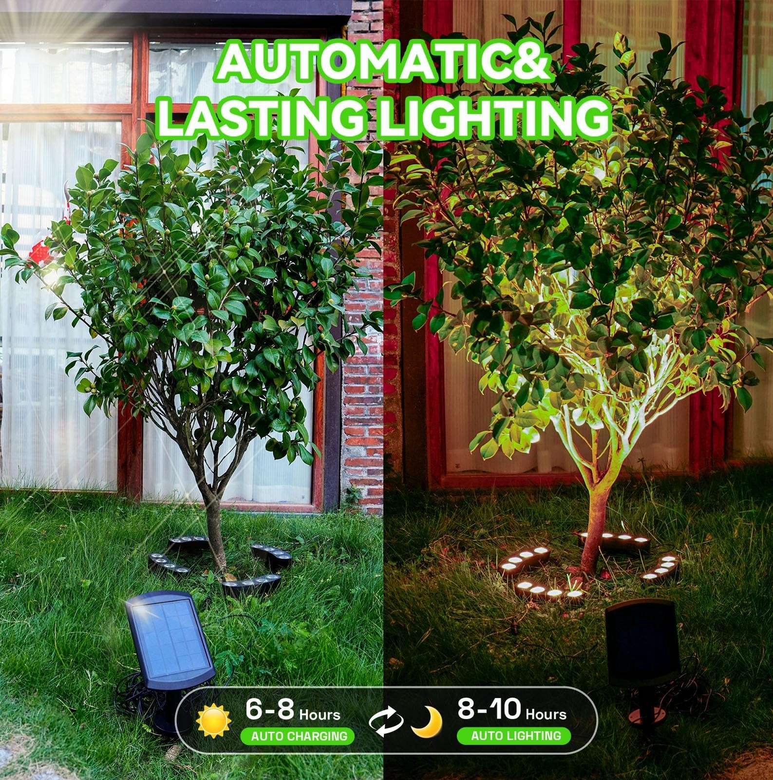 Solar Palm Tree Ring Lights Outdoor, 3-in-1 Tie/Stake/Hang Installation, Warm…