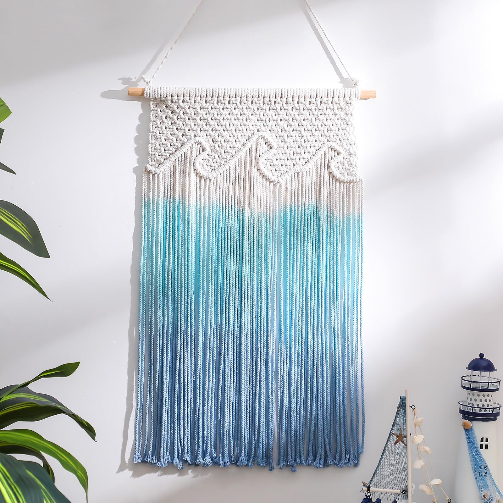 Beach Wave Hanging Tassels Decor 16&Prime; x 26&Prime; Ocean Macrame Wall Hanging Coastal…