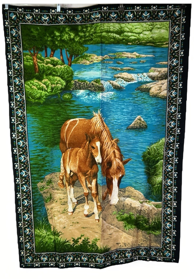 Vtg Horse Mother And Baby Tapestry Wall Hanging Made In Turkey 55×37”