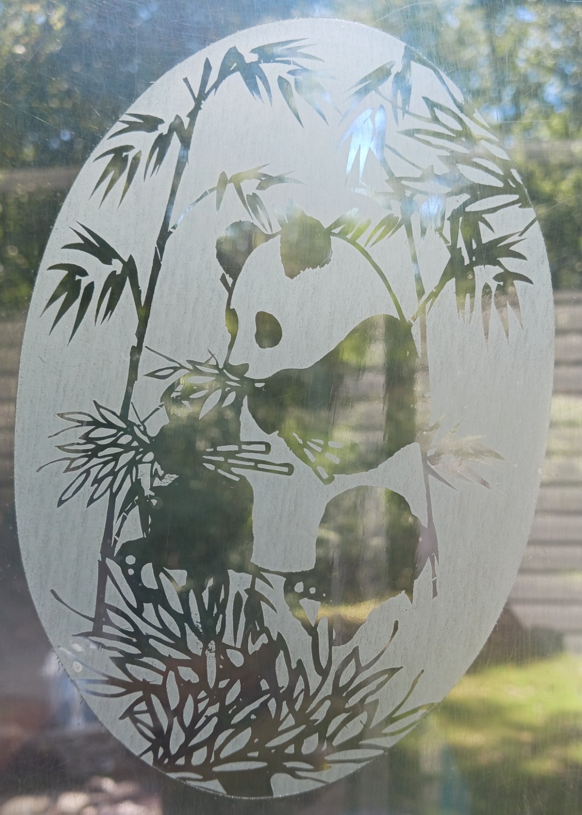Panda Bear Decal 4&Prime;x6&Prime; OVAL Etched Glass Look Cling Removable & Reusable 48