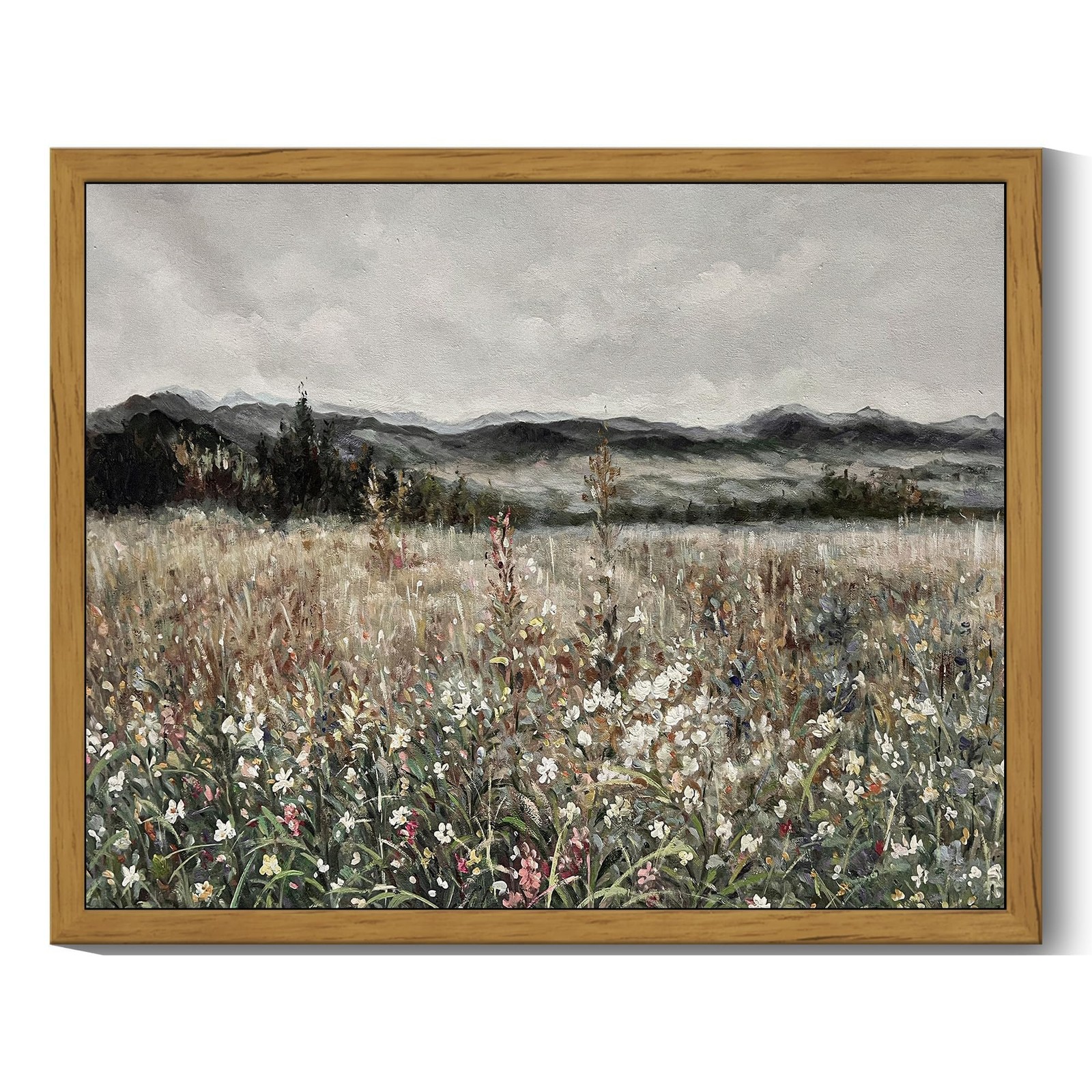 SHENIFY Vintage Landscape Framed Wall Art Meadow Flowers 10&Prime;L x 8&Prime;W, Brown