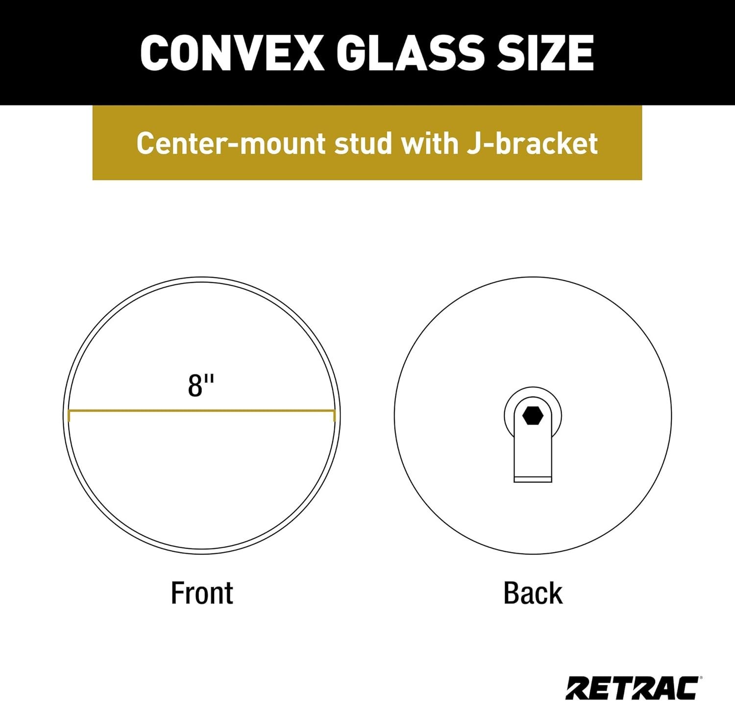 8-Inch Stainless Steel Convex Mirror Head with J-Bracket for Trucks & RVs