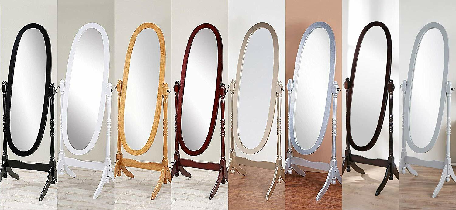 Swivel Full Length Wood Cheval Floor Mirror, White/Oak/Cherry/Black/Gold/Silver