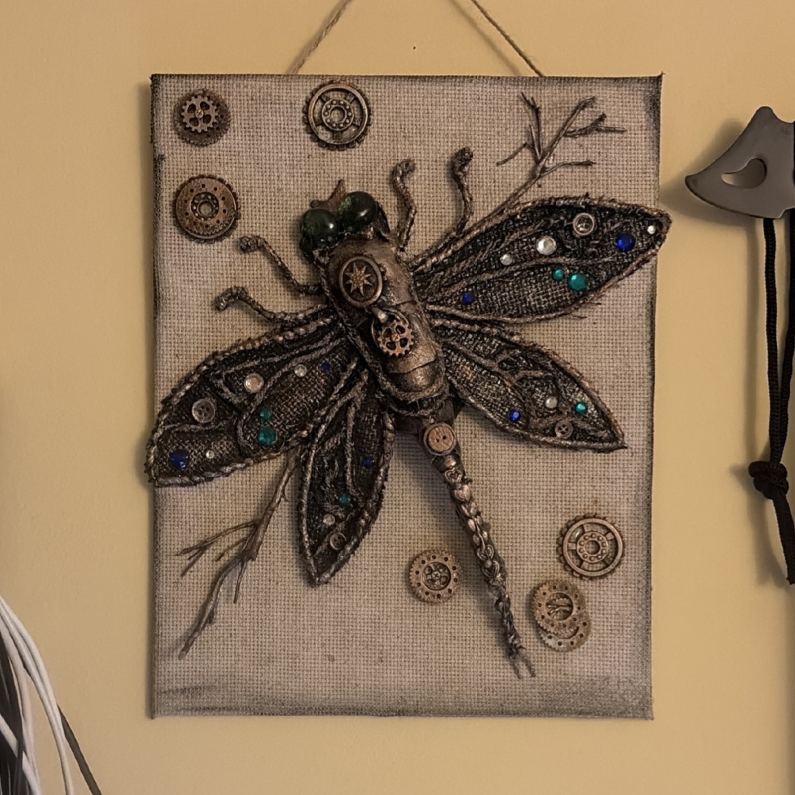Antique Style Dragonfly Wall Sculpture Metal Bronze Green Blue Matte Carvings