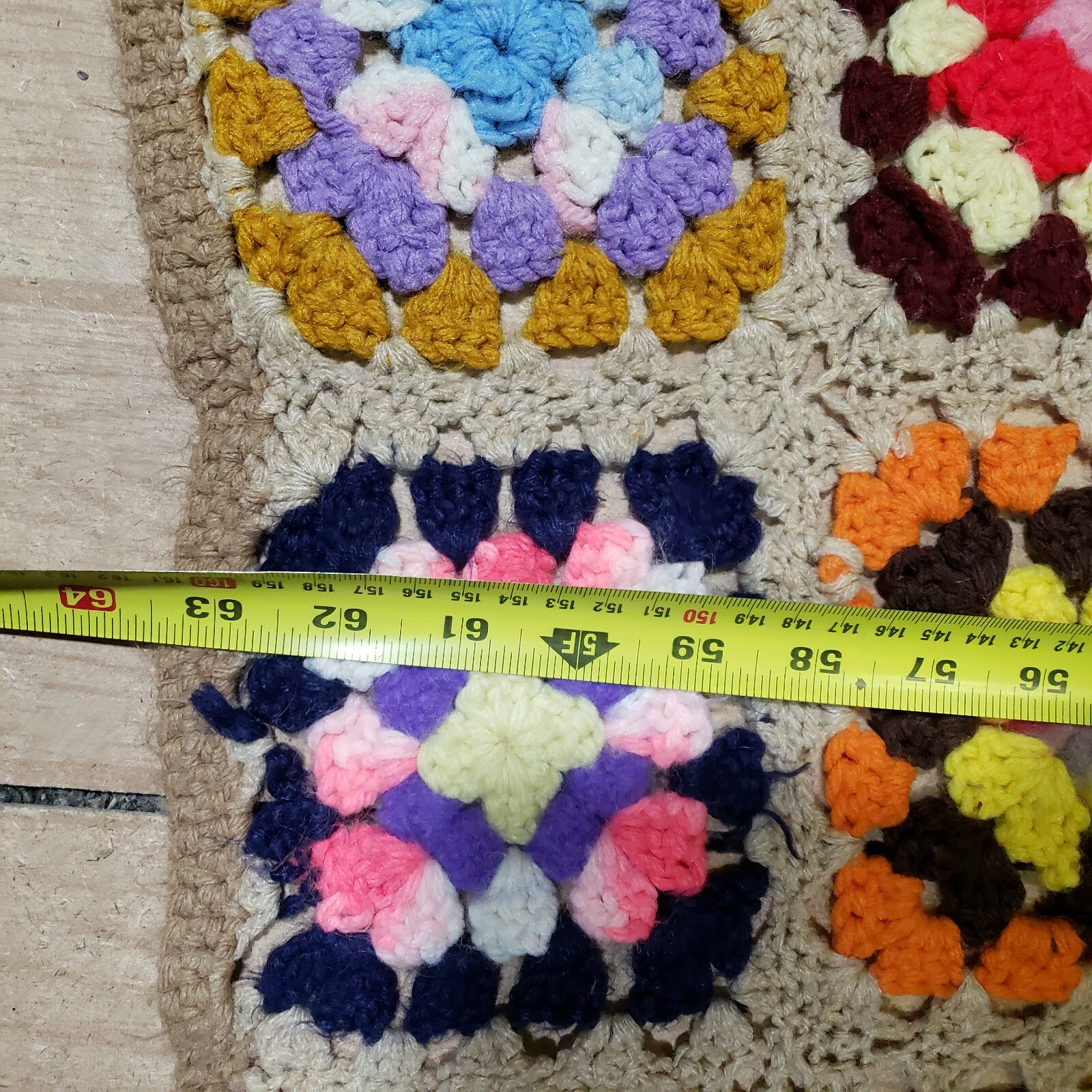 Granny Square Roseanne Afghan Throw Blanket 63&Prime;x44” Hand Made Multicolor Crochet