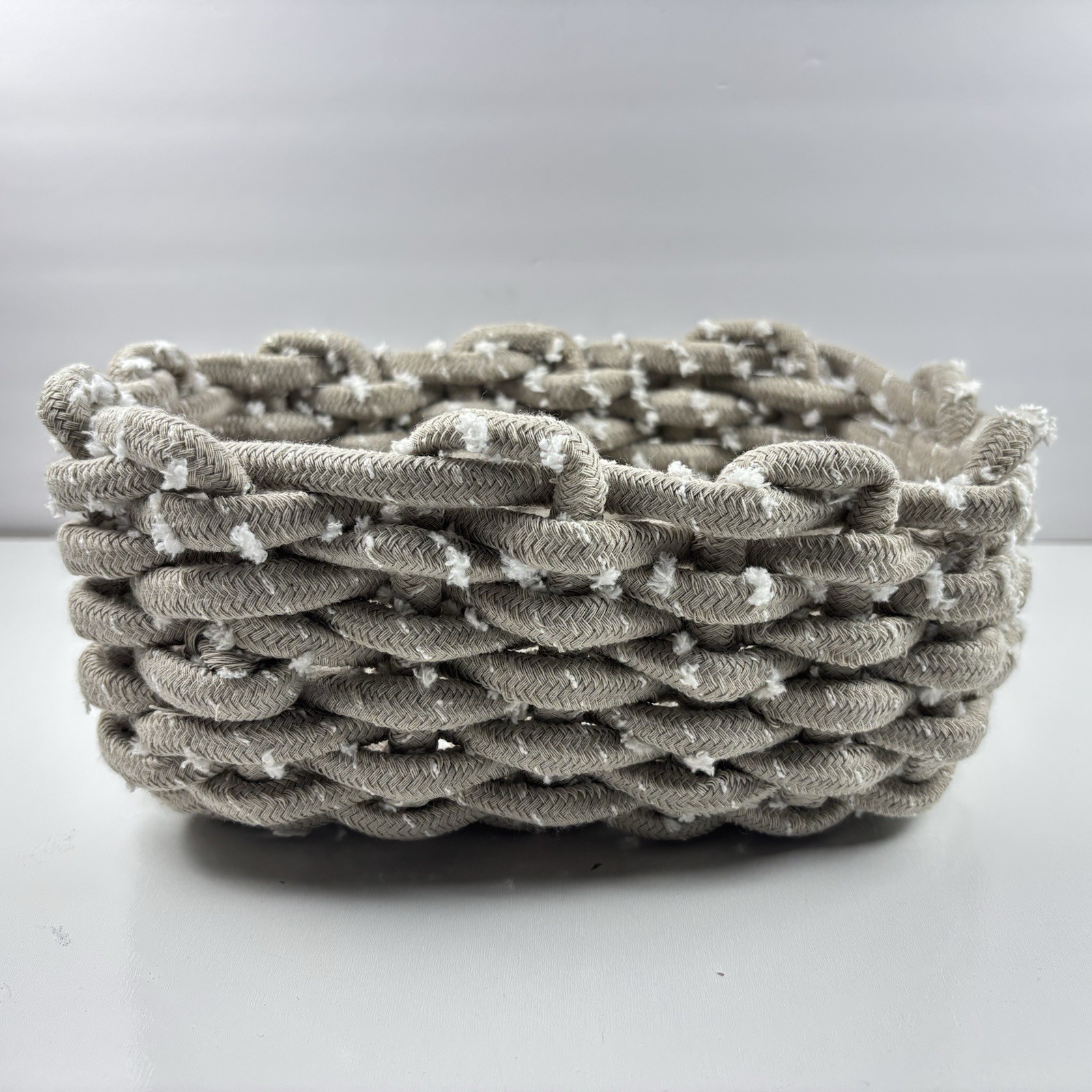 UGG Woven Chunky Woven Rope Braid Basket Bin Gray Taupe White 9.5” x 5.75” *READ